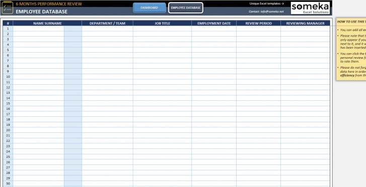 Employee Review Template Excel Template Professional | Etsy
