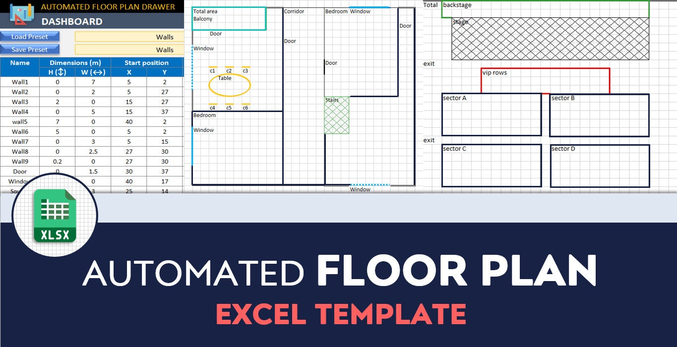 Automated Floor Plan Excel Template: Single-user License - Etsy
