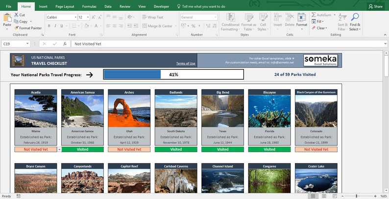 Printable Checklist of US Countrywide Parks - Excel Template photograph relating to Printable List of National Parks known as Printable Listing of US Nationwide Parks - Excel Template