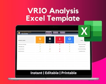 VRIO Analysis Excel Template | Internal Analysis | Value Rarity Imitability and Organization Evaluation