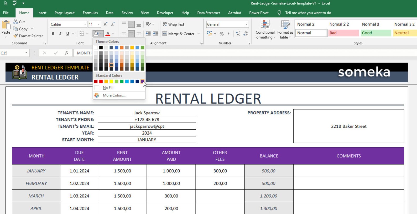 Rental Ledger Template Excel Rent Ledger Printable Rental Ledger