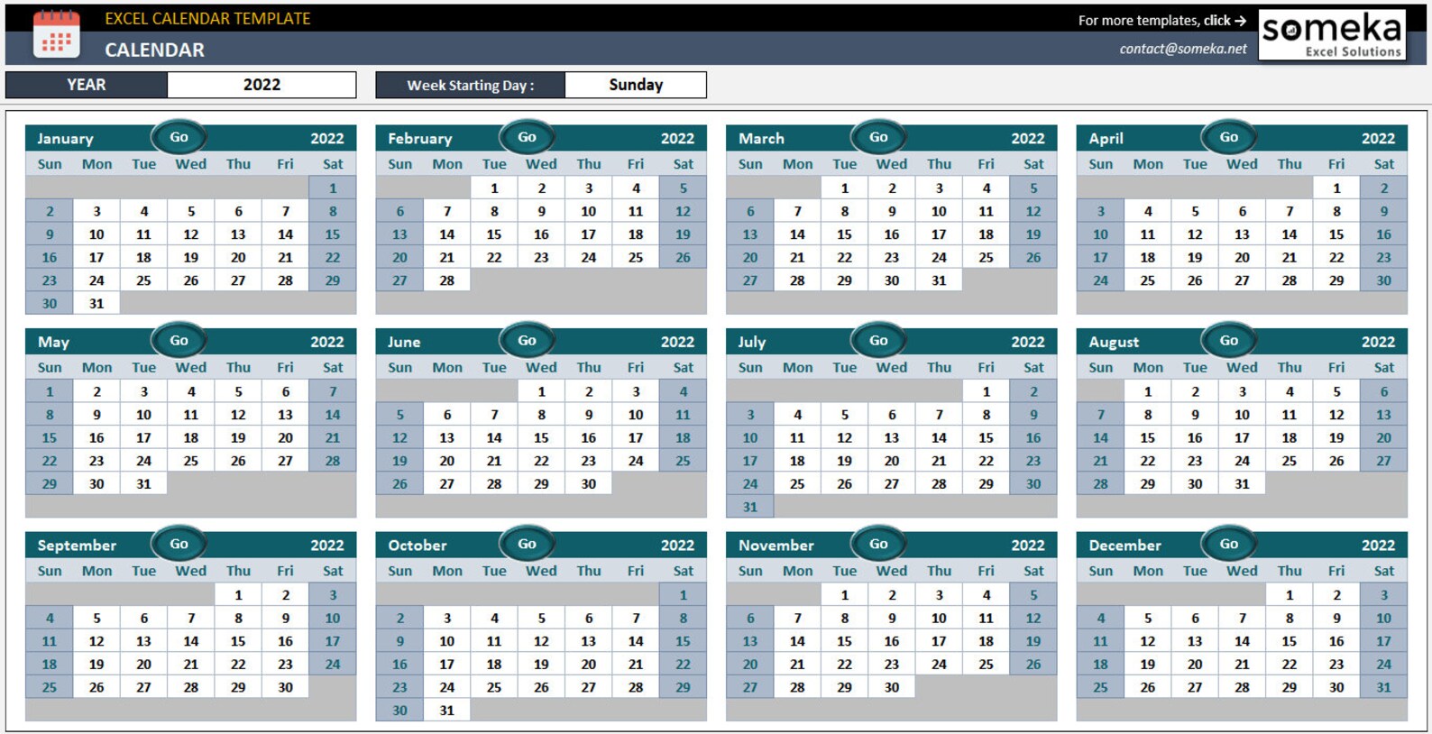 Dynamic Calendar Excel Template 2020-2030 | Dynamic Spreadsheet ...