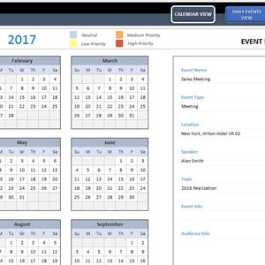 Event Calendar Excel Template | Interactive Excel Tempate | Event ...