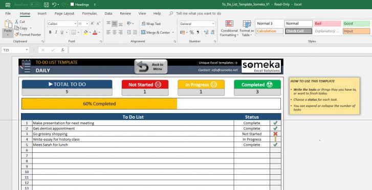 Monthly To Do List Excel Template
