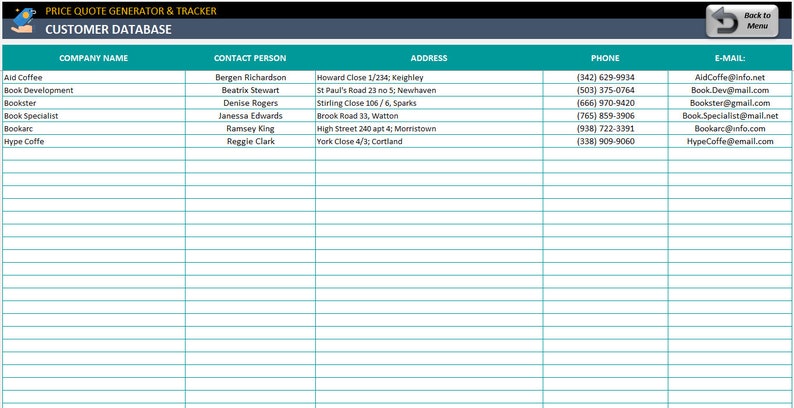 Price Quote Generator And Tracker Business Excel Spreadsheet | Etsy