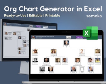 Automatische organigrammaker | Excel-organigramsjabloon met foto's | Klaar om af te drukken | Excel-sjabloon | Grafiekmaker