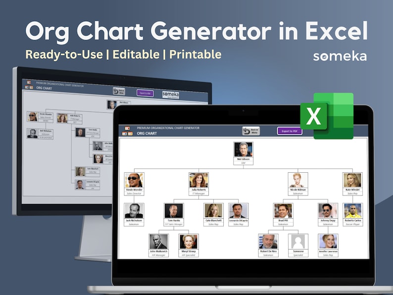 Automatic Org Chart Maker: Excel Template with Photos (Ready to Print) image 1