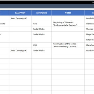 Content Calendar Excel Template Activity