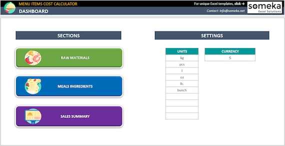 Food Cost Excel Template Excel Template Meal Items Cost Calculator Template  Cooking Cost Recipe Cost Calculator - Etsy