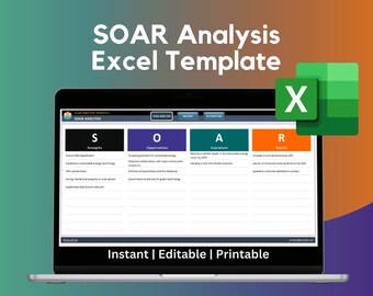 SOAR Analysis | Excel Template | Business Strategy | Success and Growth Assessment | Strength Opportunities Goals Results
