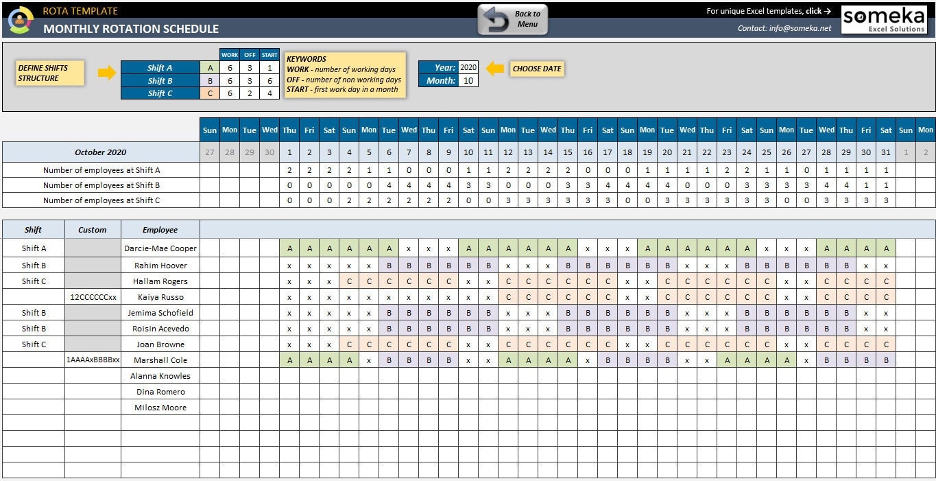 Rotation Schedule Excel Template Employee Worksheet Excel Template