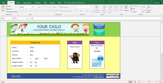 Child Development Tracker Excel Template Bmi Calculator For Etsy