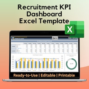 Recruitment KPI Dashboard | Excel KPI Report Template | Dynamic Reporting Dashboard | Performance Tracking Report