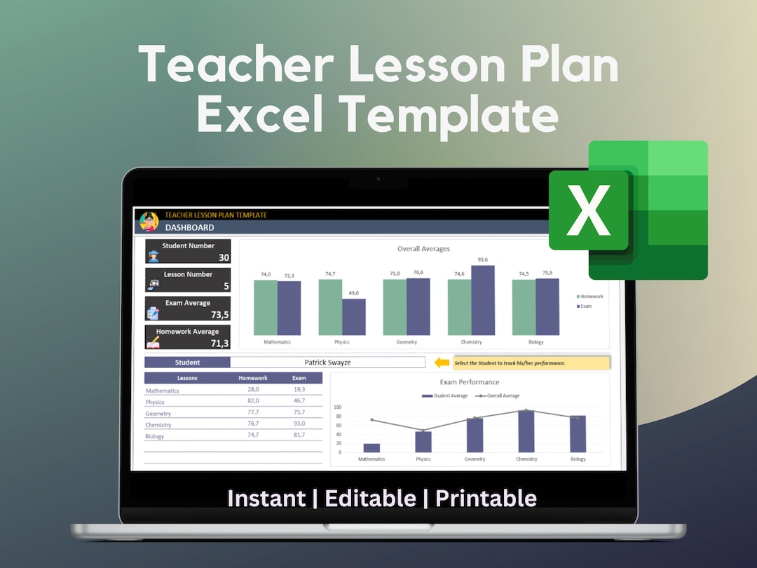 Teacher Lesson Plan Excel Template Digital Teacher Planner Weekly