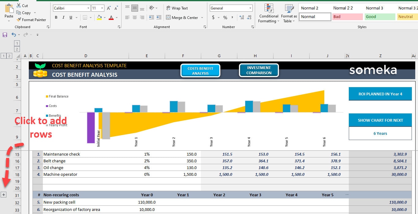 費用便益分析 Excel テンプレート | コストの内訳 | 費用便益