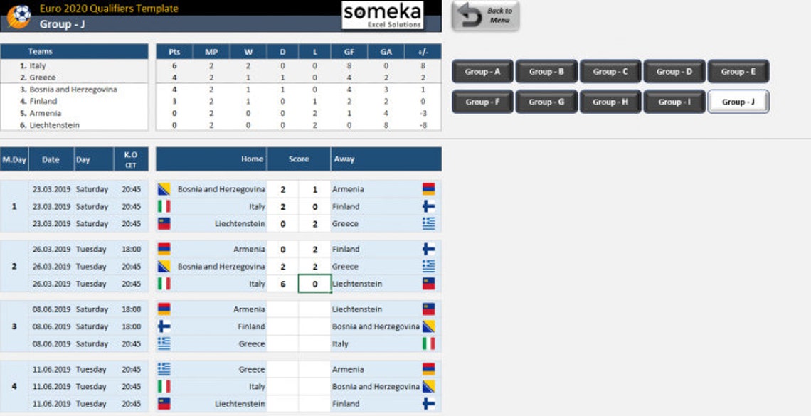 EURO Cup 2020 Qualifiers Template Interactive Spreadsheet ...