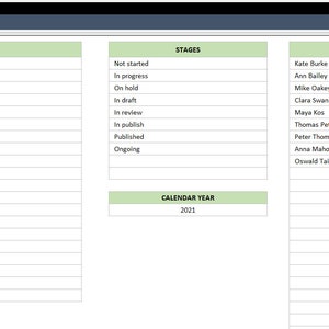 Content Calendar Template Settings View