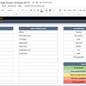 5S Audit Scorecard: Google Sheets Template (printable) - Etsy