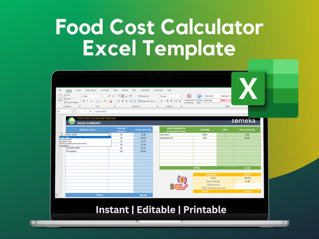 Food Cost Excel Template Excel Template Meal Items Cost Calculator