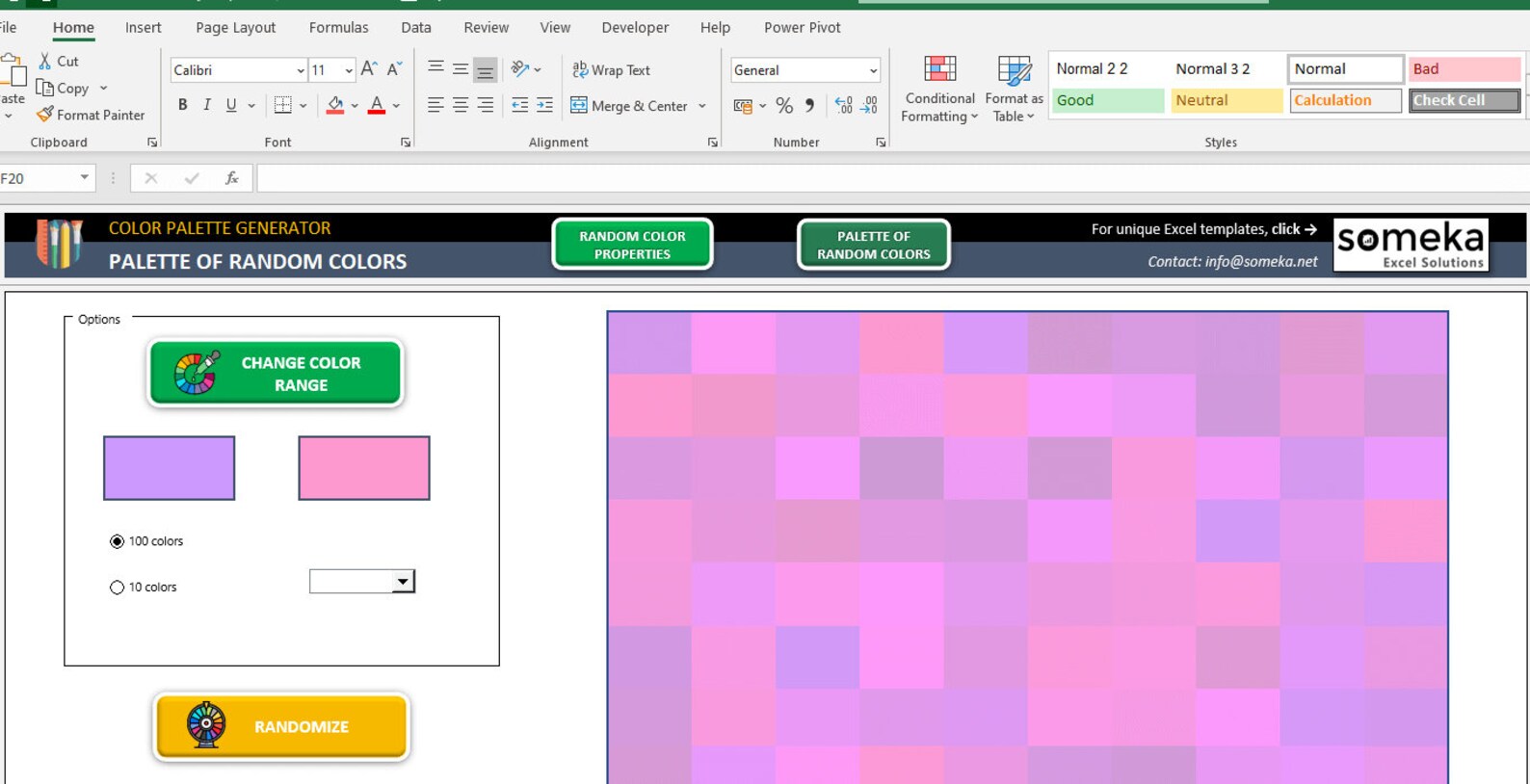 Color Palette Generator Excel Template Color Samples in Excel Color