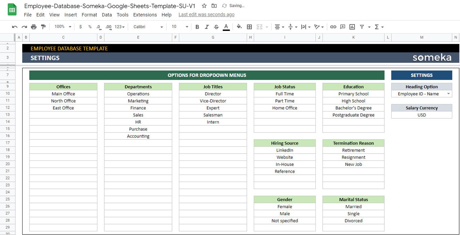 Employee Database | Google Sheets | HR Database Template | Human ...