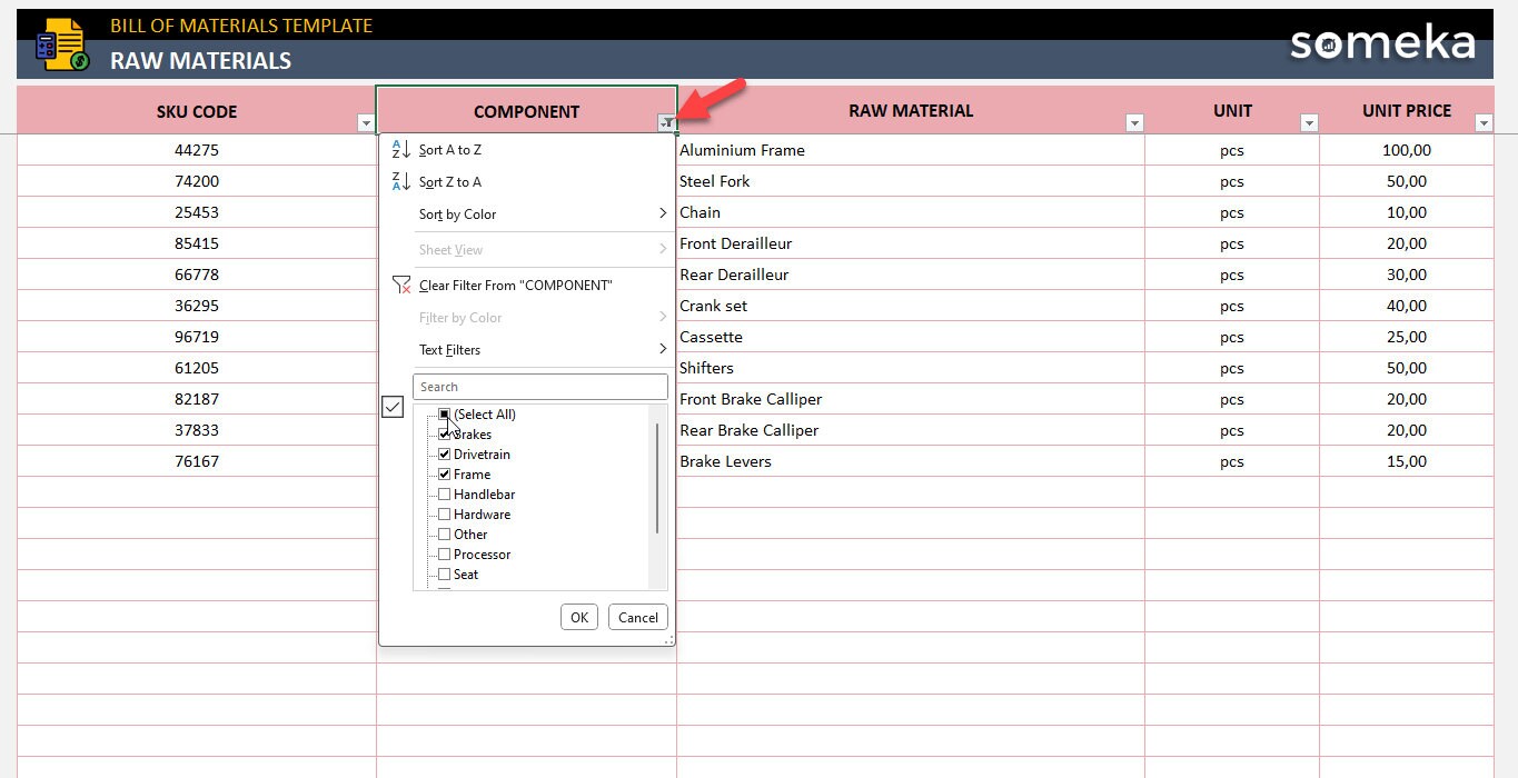 Bill of Materials Excel Template BOM Tree Generator Material List ...