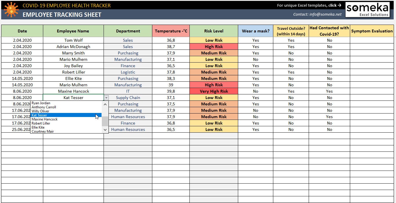 COVID19 Employee Health Tracker COVID19 Excel Spreadsheet Etsy
