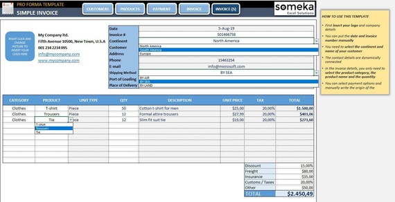 Modele De Facture Proforma Feuille De Calcul De Facture Etsy Canada