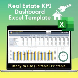 Real Estate KPI Dashboard | Excel KPI Report Template | Reporting Dashboard | Performance Tracking Report