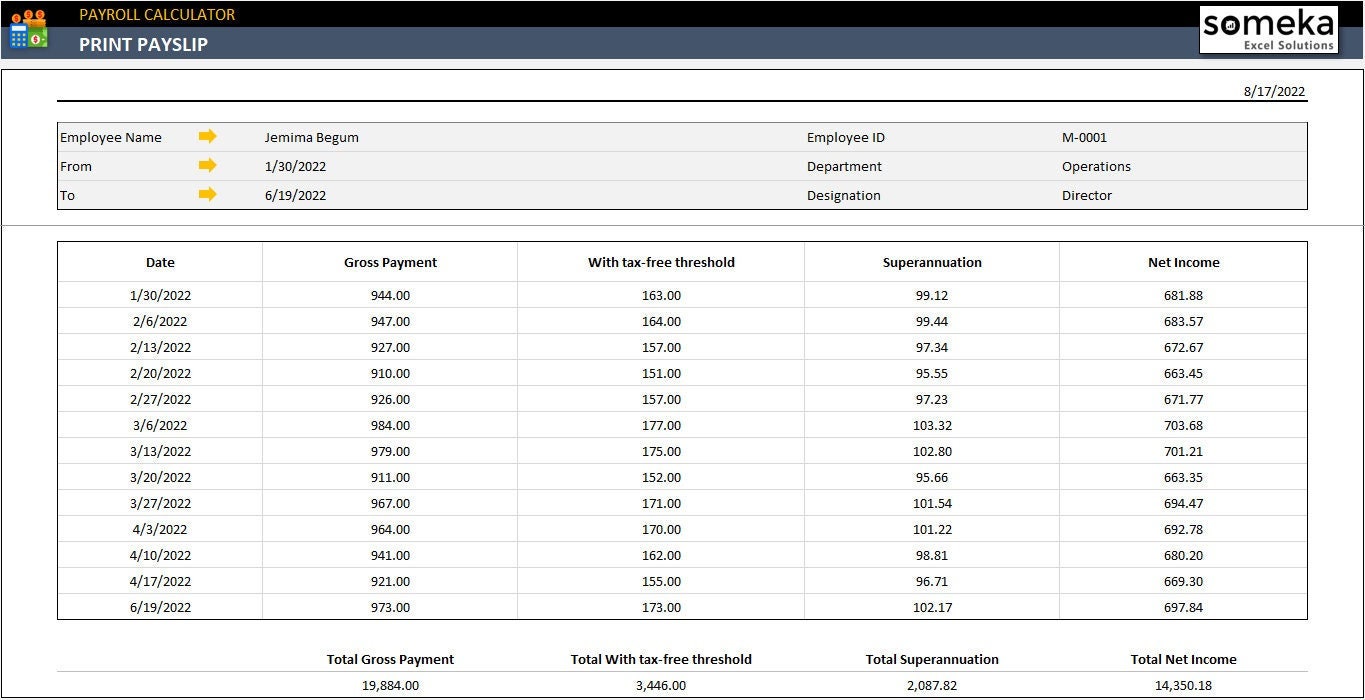 Payroll Calculator Excel Template to Calculate Taxes and - Etsy