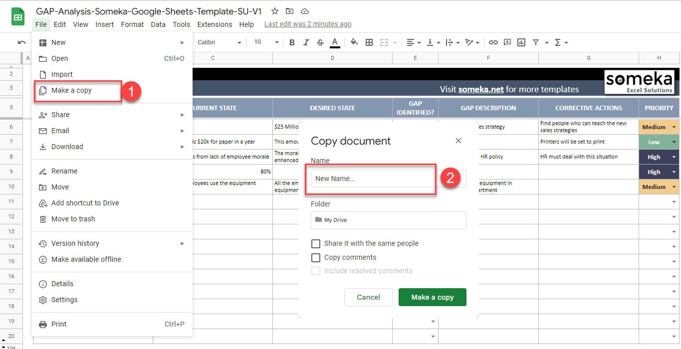 Gap Analysis | Google Sheets Template | Identify the Gaps Between Two ...