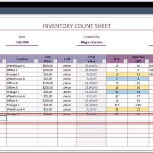 Inventory Count Sheet Excel Template Stock Management Tool Physical ...