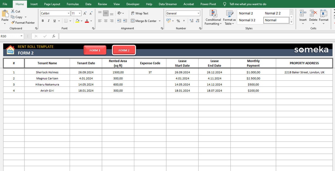 Rent Roll Template Excel Template Property Management Tool for