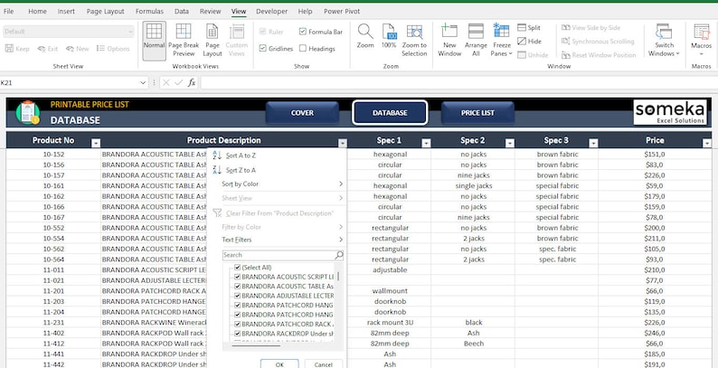 Printable Price List Excel Database