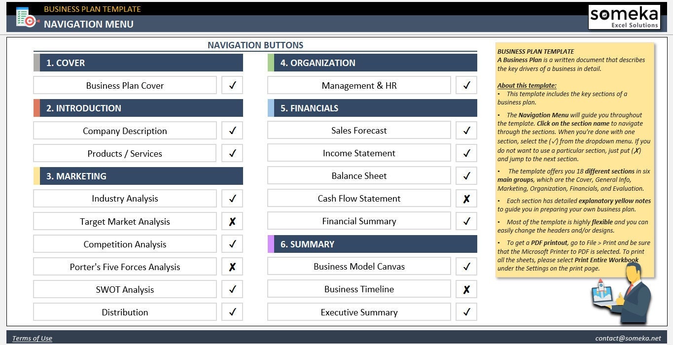 Business Plan Template Excel Template Summarize Key Drivers Step-by