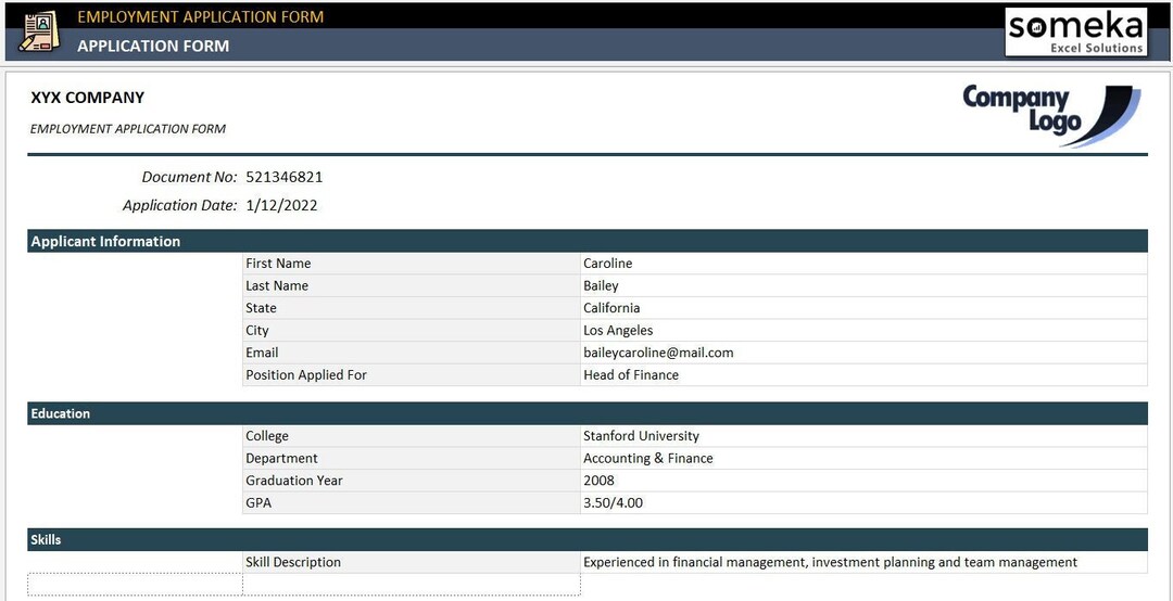 Job Application Excel Template Excel Template Job Application Hiring