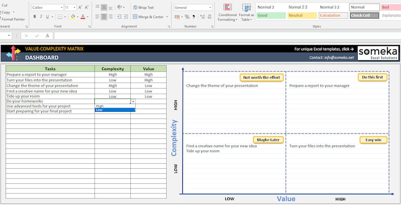 Impact effort Matrix Excel Template Excel Tools Excel Etsy Finland