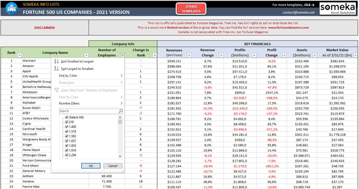 Fortune 500 List 2021 US 2021 Fortune Excel List Fortune Etsy