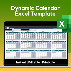 Dynamic Calendar Excel Template: 2020-2030, Printable & Editable