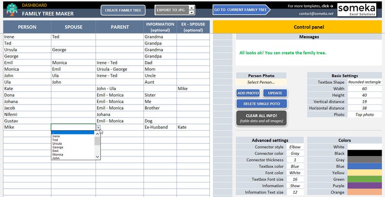 Family Tree Maker: Excel Template With Photo Upload - Etsy