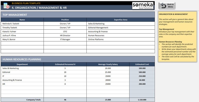 Business Plan Template Excel Template Summarize Key Drivers Step-by ...