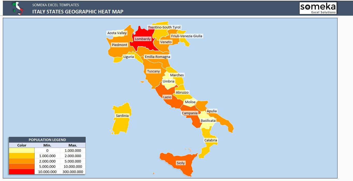 Mapa geográfico de calor de Italia / Mapa de densidad / Etsy