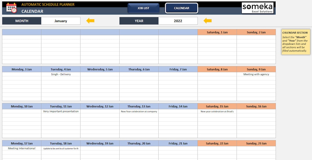 automatic-schedule-planner-in-excel-editable-calendar-maker-calendar-printable-calendar-template-etsy
