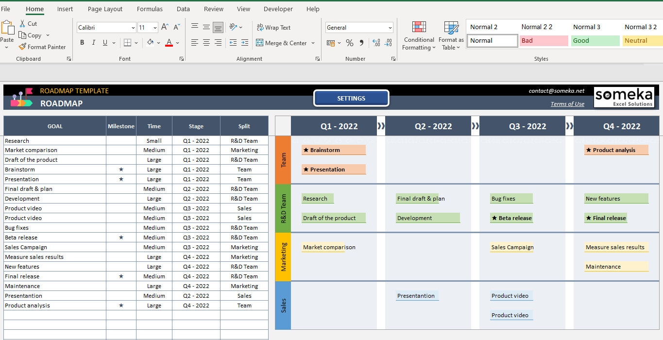 ロードマップ テンプレート | Excel テンプレート | 製品計画 | プロセス管理 | ロードマップ図 | アジャイル管理 - Etsy 日本