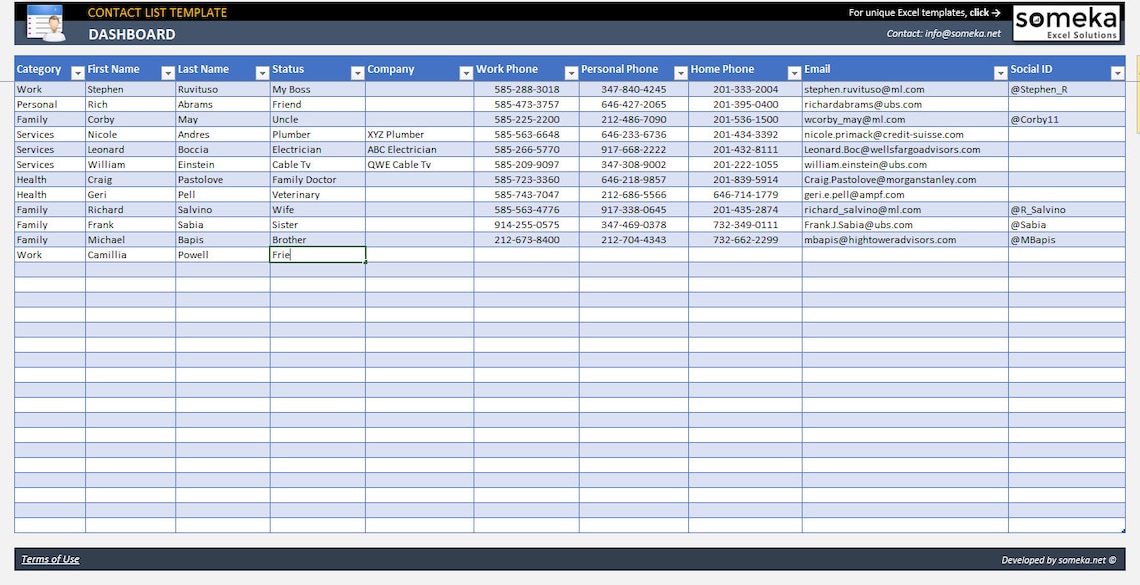 Modèle de liste de contacts dans Excel Prêt à imprimer Etsy
