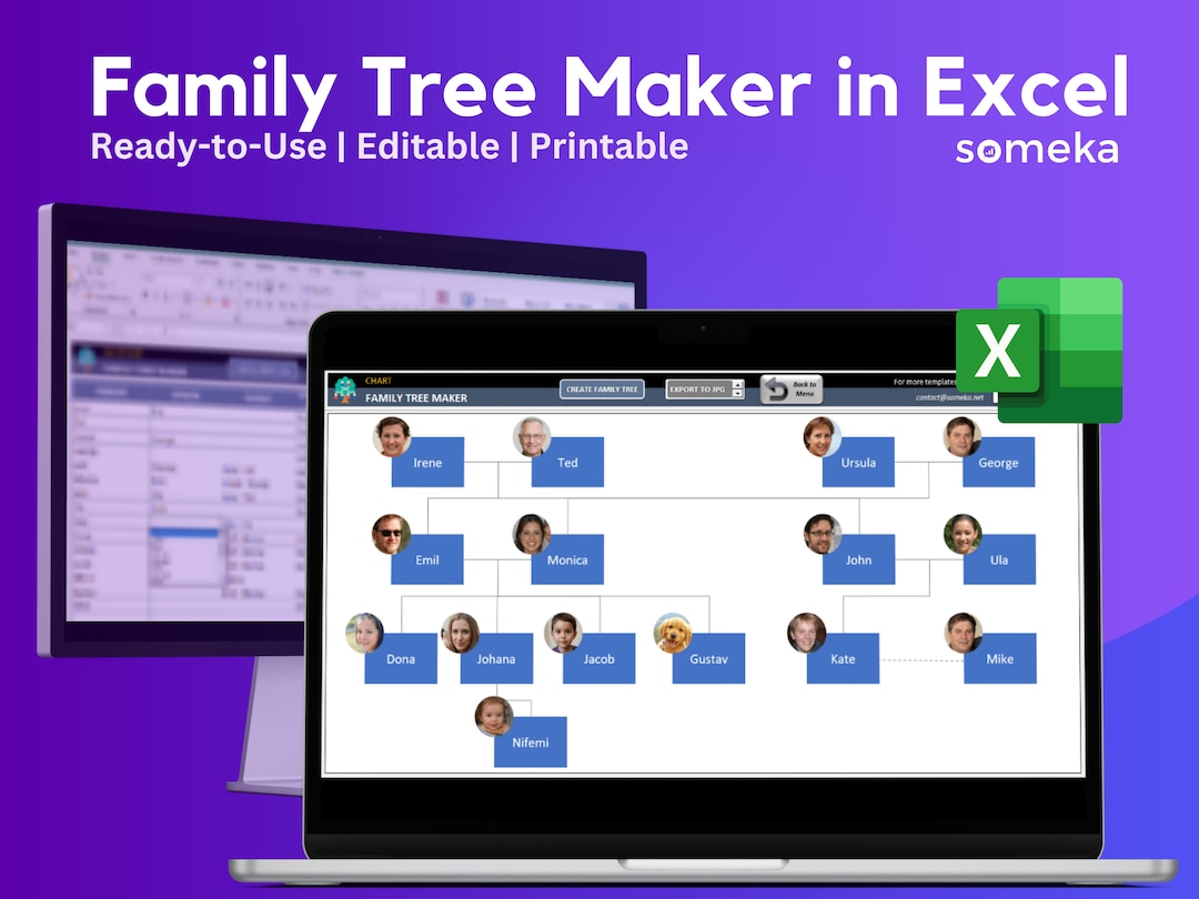 Family Tree Maker With Photos | Professional Worksheet | Excel Template ...