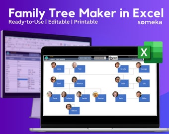 Family Tree Maker with Photos | Professional Worksheet | Excel Template | Ancestry | Family History | Geneology Record | Family Tree Chart