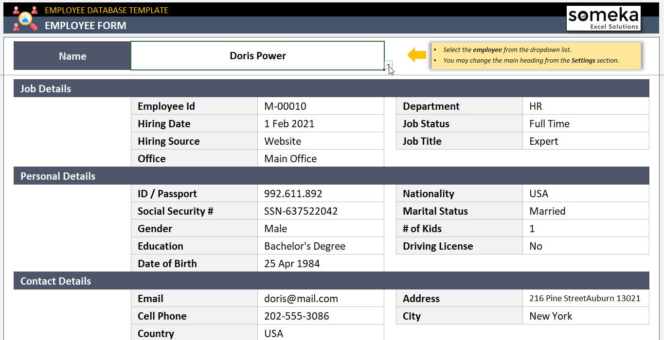 Employee database excel template free download