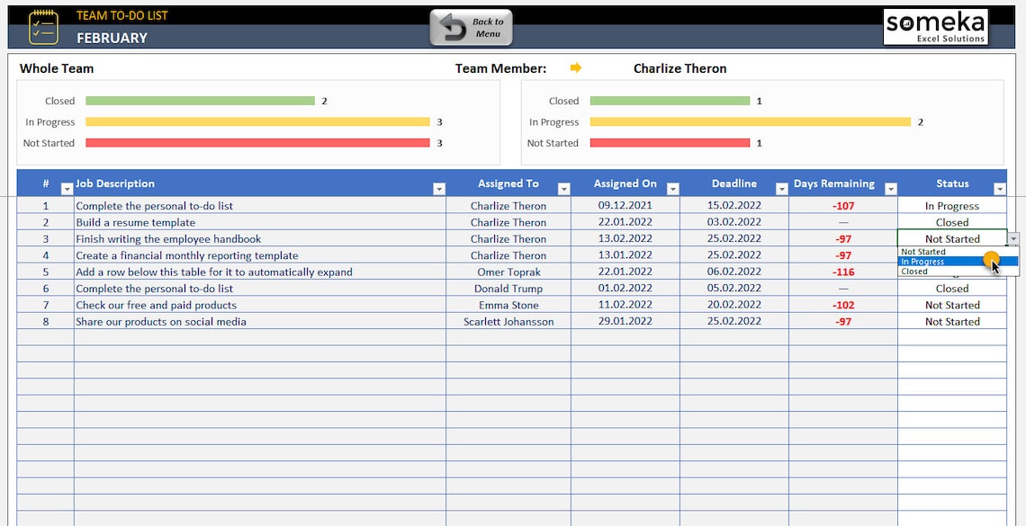 Team to Do List Template Excel Task Tracker Todo List - Etsy