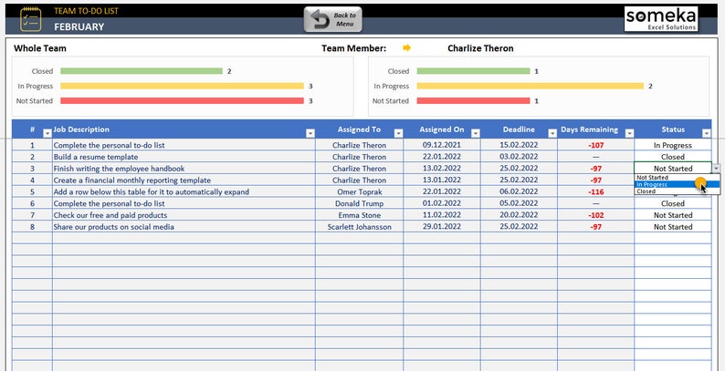 Team to Do List Template Excel Task Tracker Todo List - Etsy